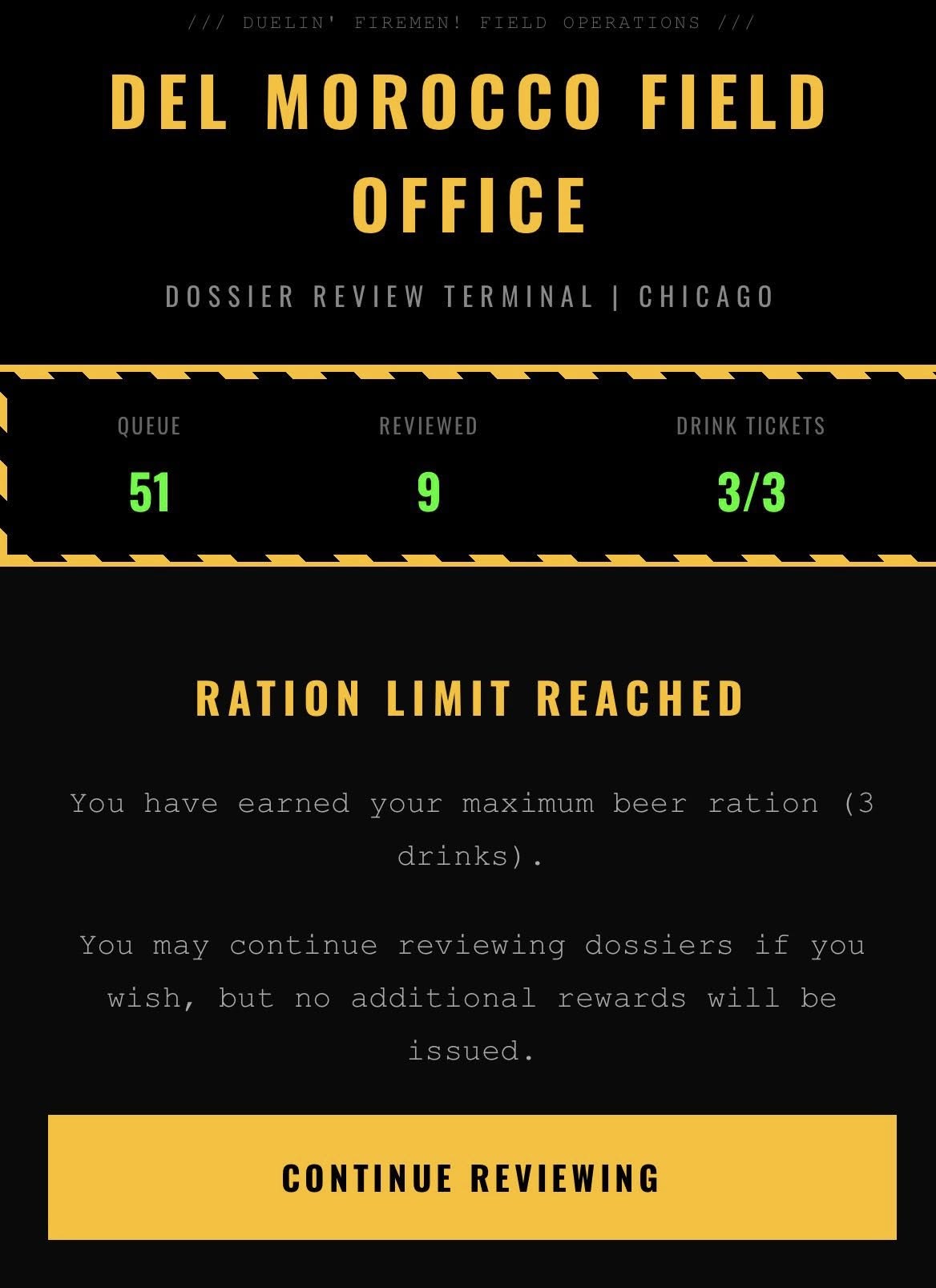 Agent review terminal, ration limit reached